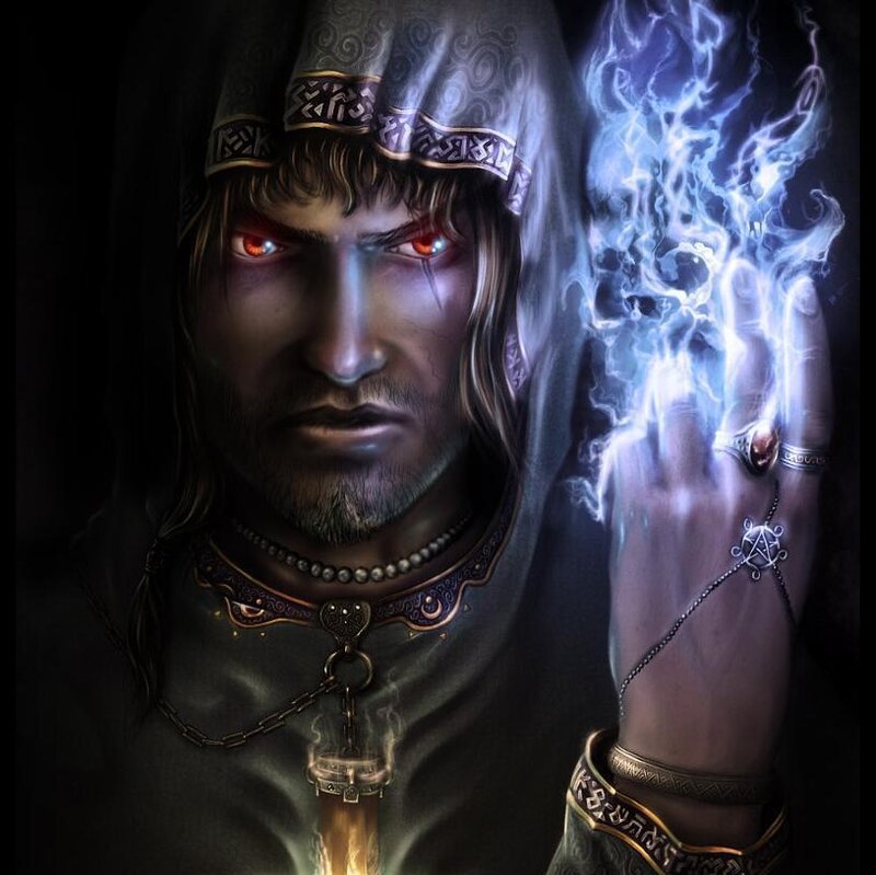Man with Glowing Eyes — Black, Dramatic