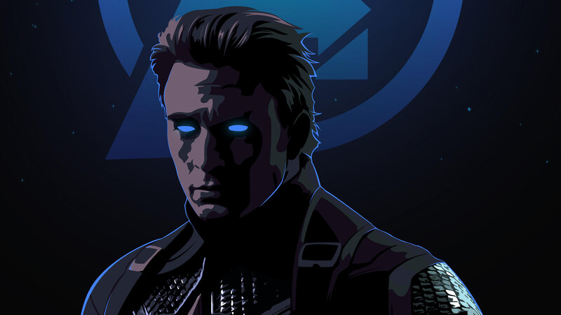 Man with Glowing Eyes — Blue, Dramatic, Night, Digital Art