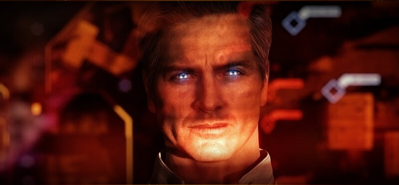 Man with Glowing Eyes — Orange, Dramatic
