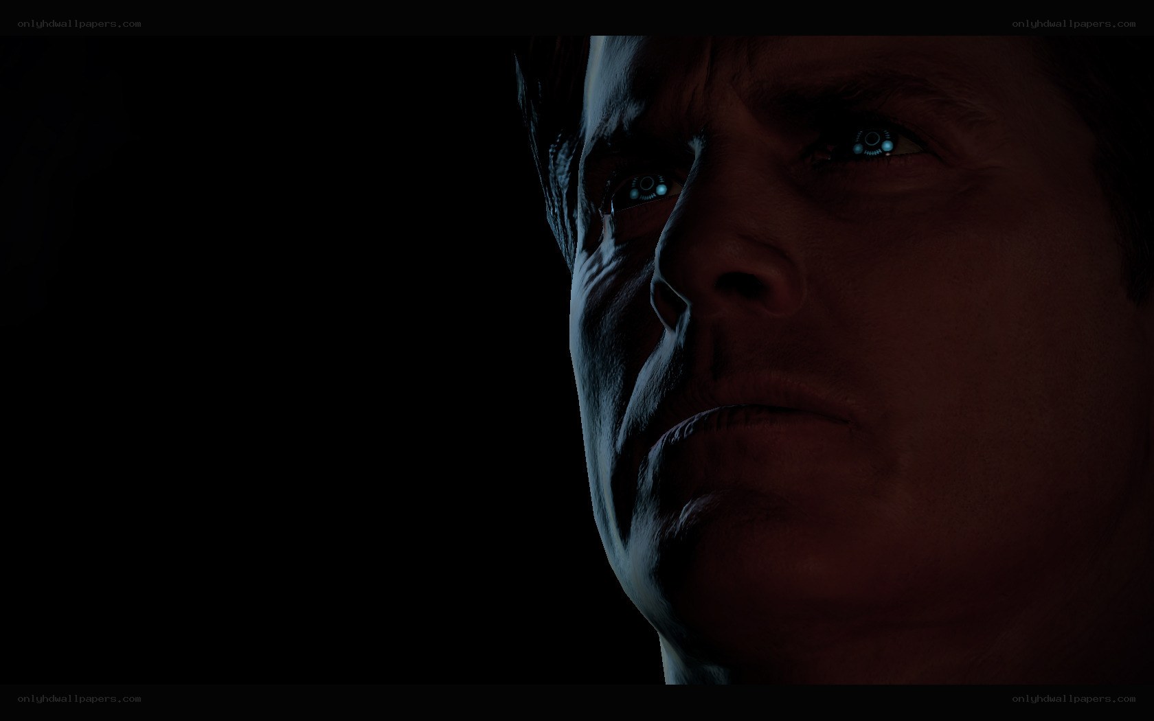 man with glowing eyes