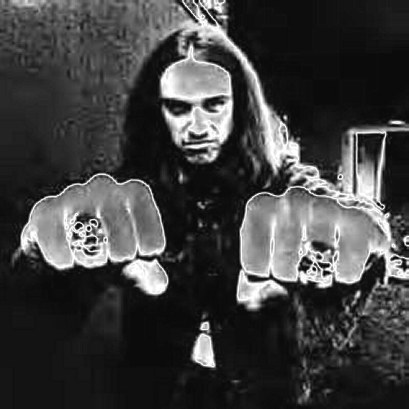 man with glowing fists