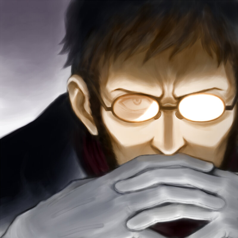 man with glowing glasses