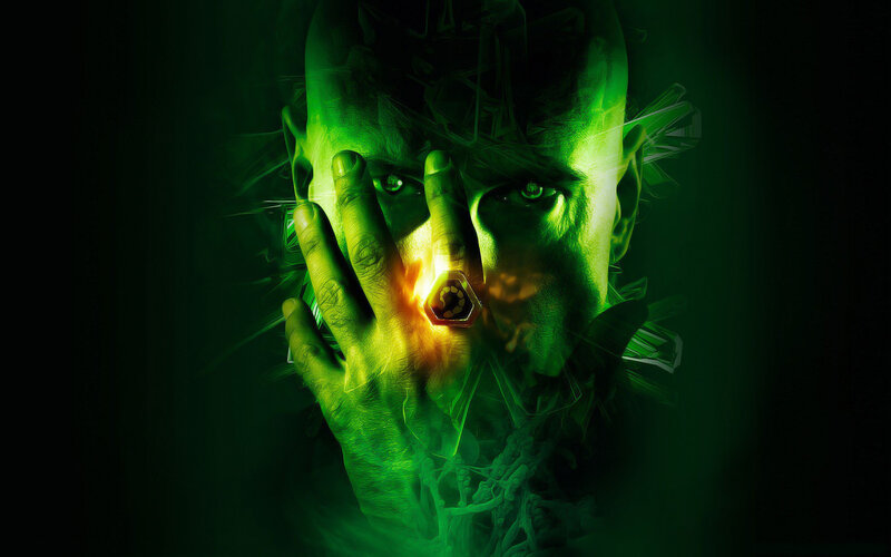 Man with Glowing Hand — Green, Dramatic