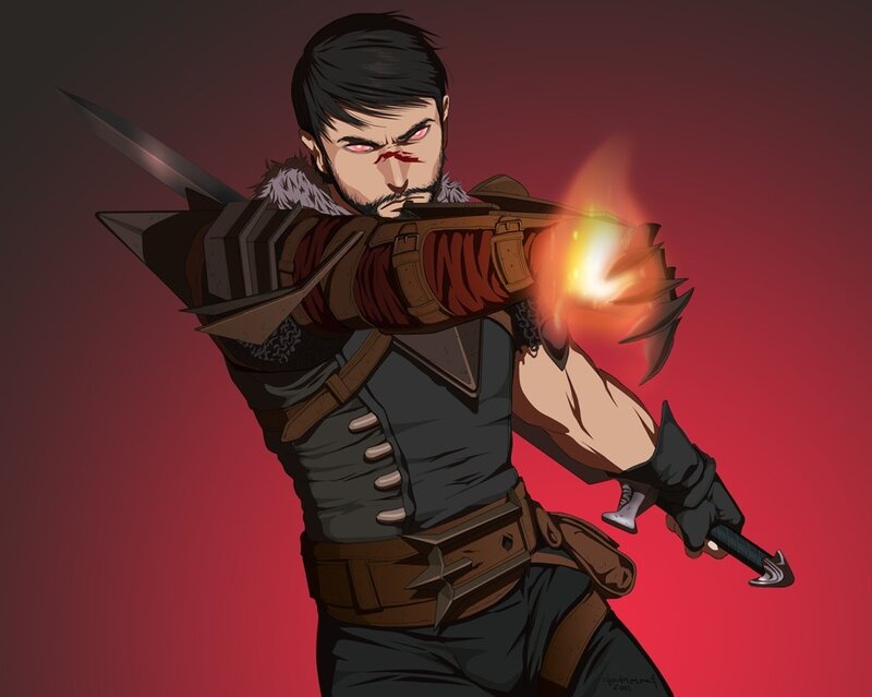 Man with Glowing Hand — Red, Dramatic, Digital Art, Sword, Armor