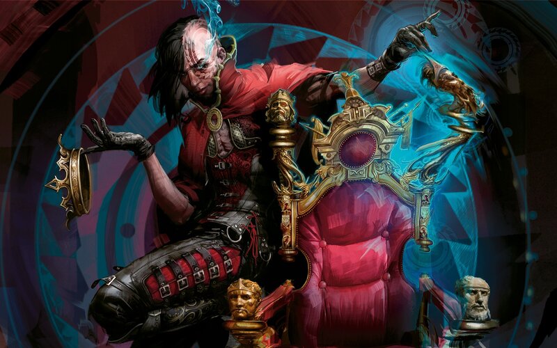Man with Glowing Hand — Red, Dramatic, Digital Art, Throne