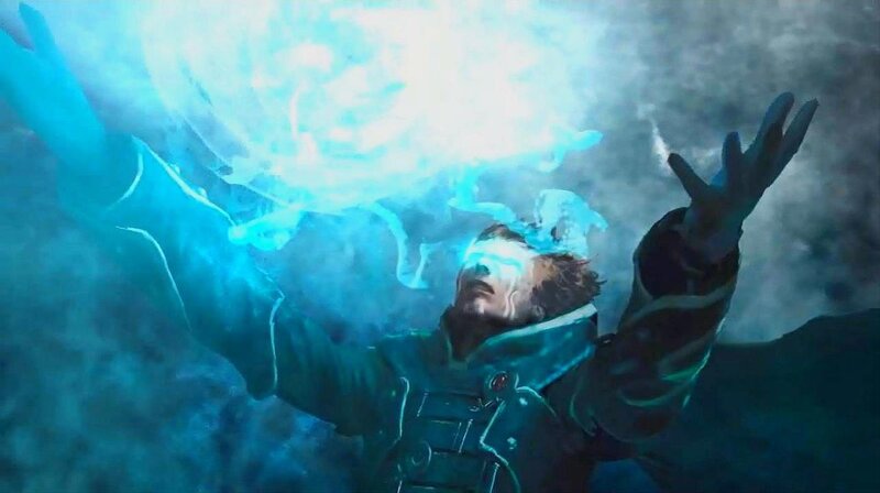 Man with Glowing Hands — Blue, Dramatic