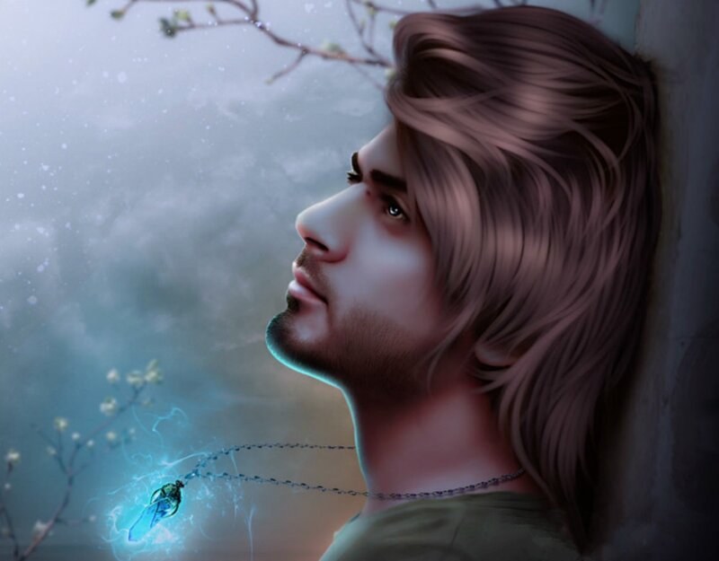 Man with Glowing Pendant — Blue