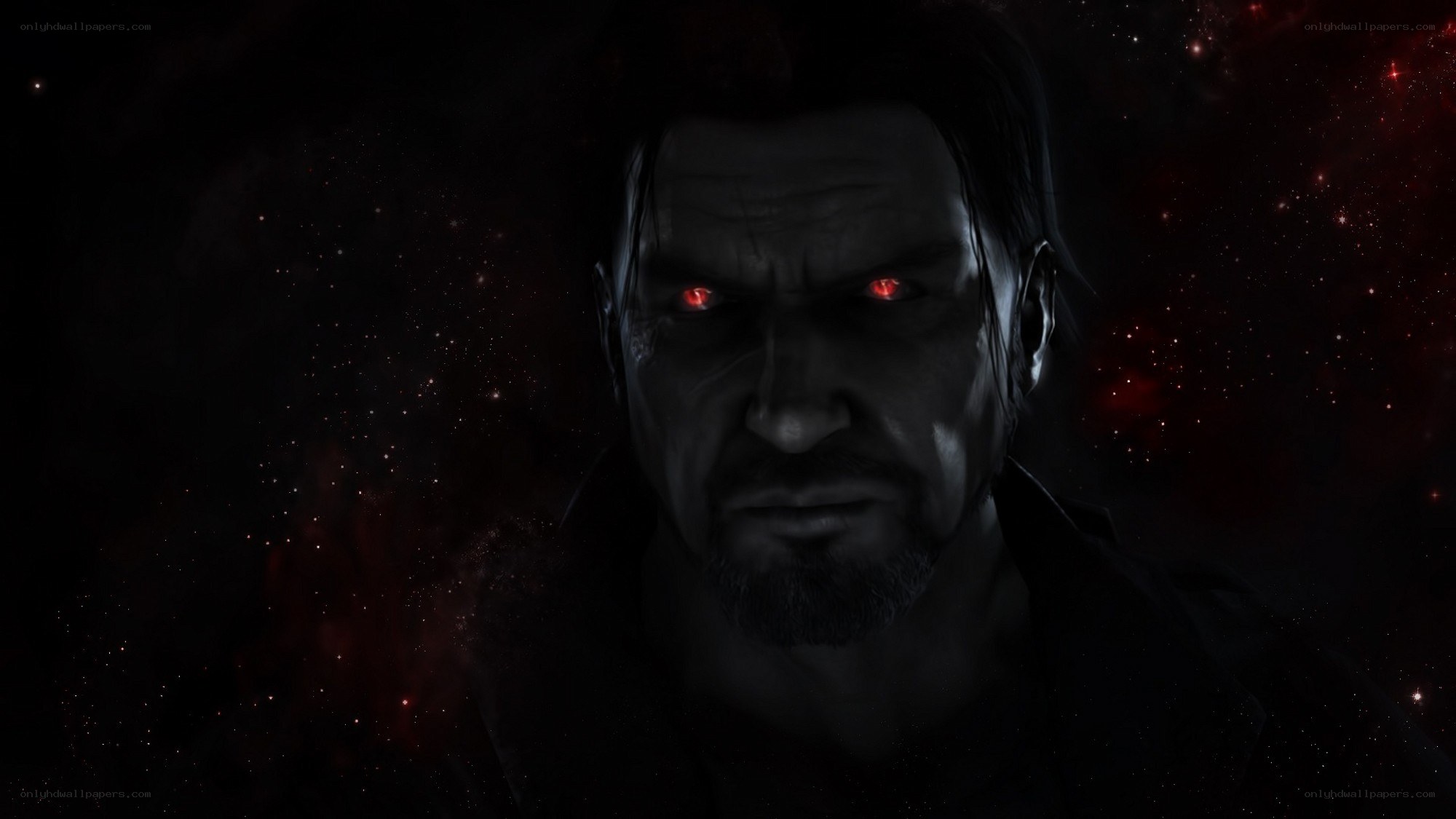 man with glowing red eyes