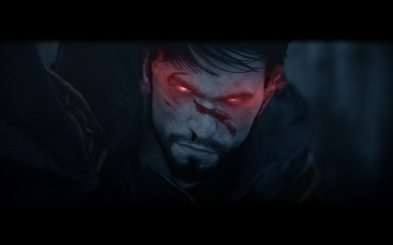 man with glowing red eyes