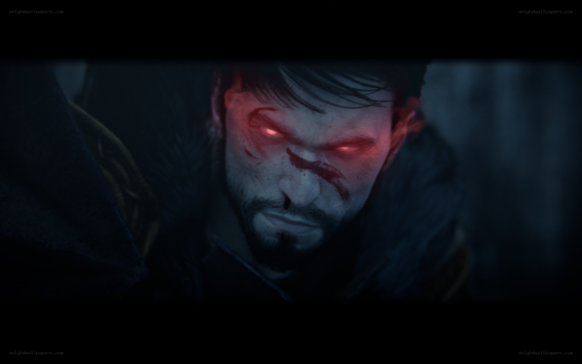 man with glowing red eyes