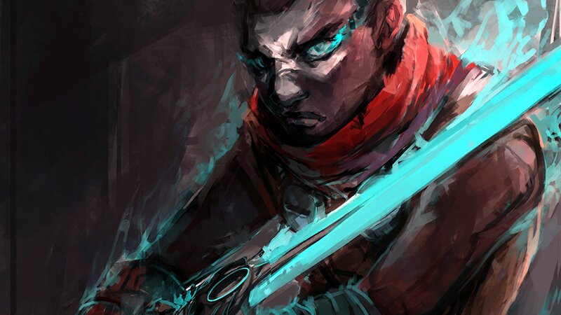 Man with Glowing Sword — Teal