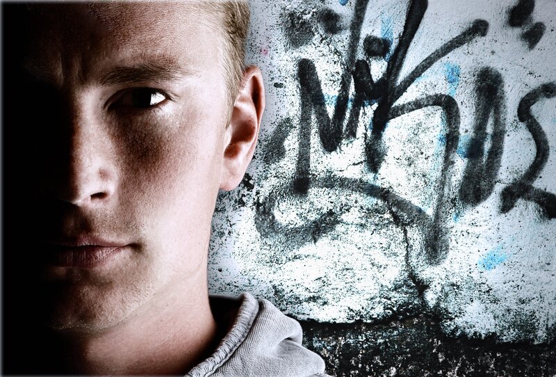 man with graffiti background