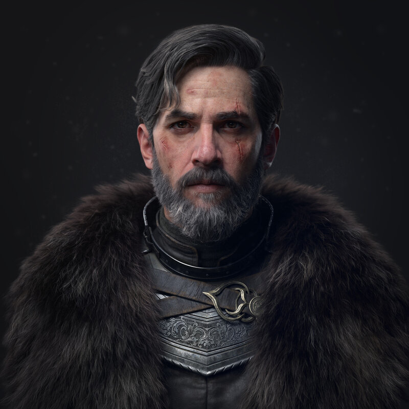 Man with Gray Beard — Black, Serious