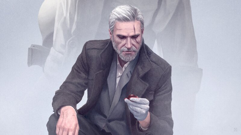 Man with Gray Hair Holding Object