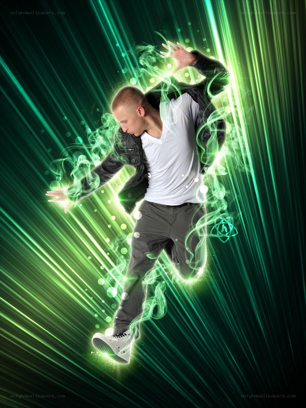 man with green energy aura