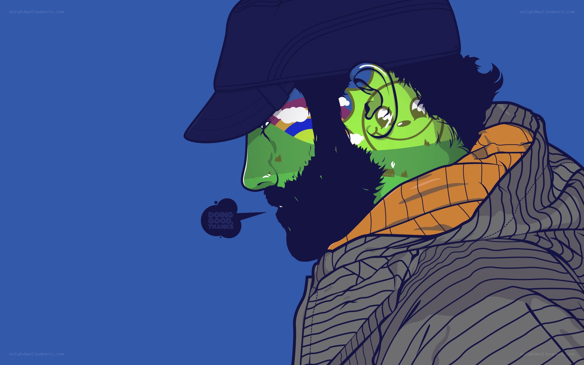 man with green face and cap