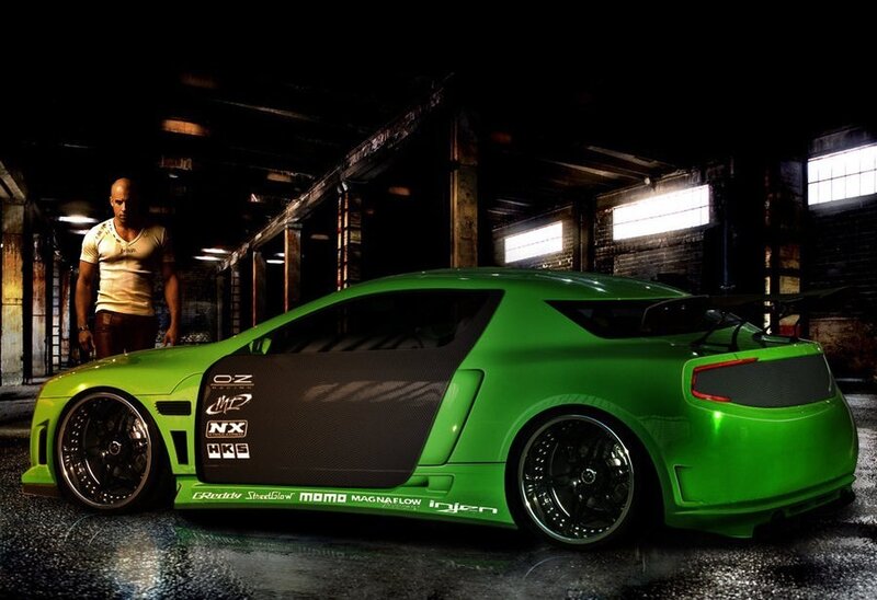 Man with green sports car