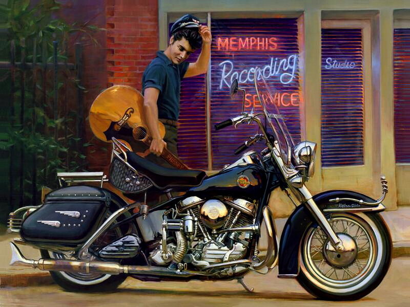 Man with Guitar and Motorcycle