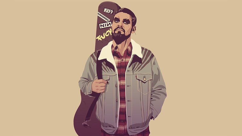 Man with Guitar Case — Beige