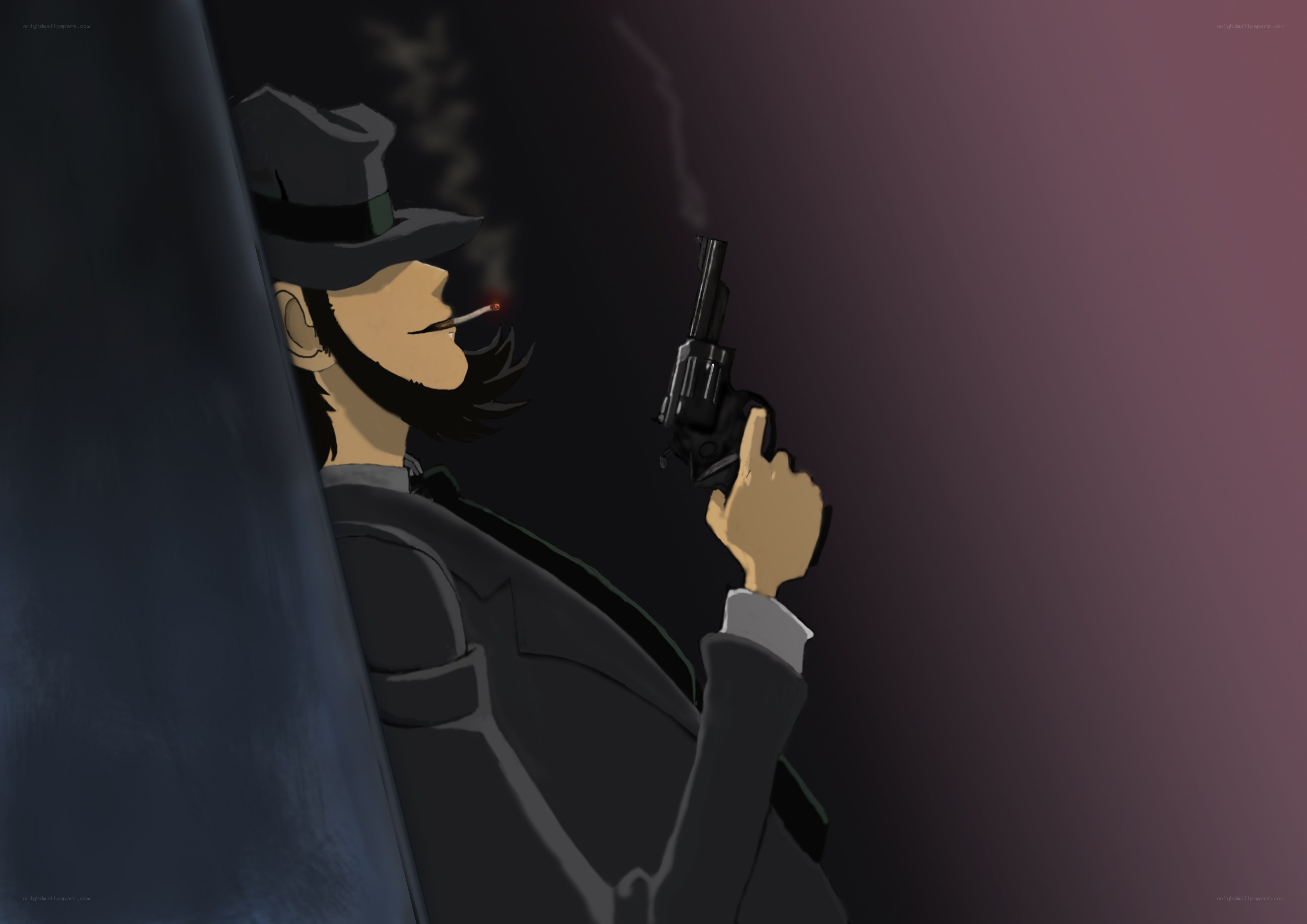 man with gun and cigarette
