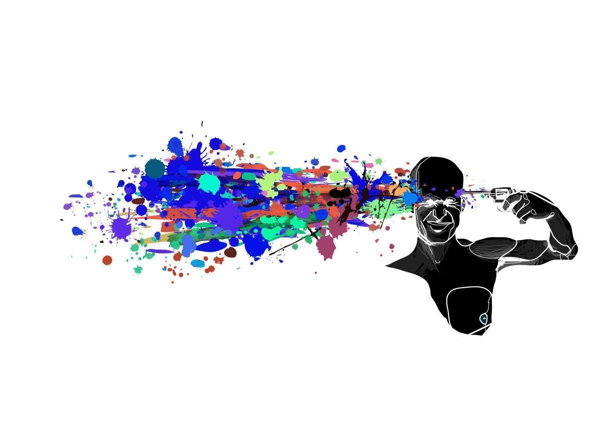 man with gun and paint splatter