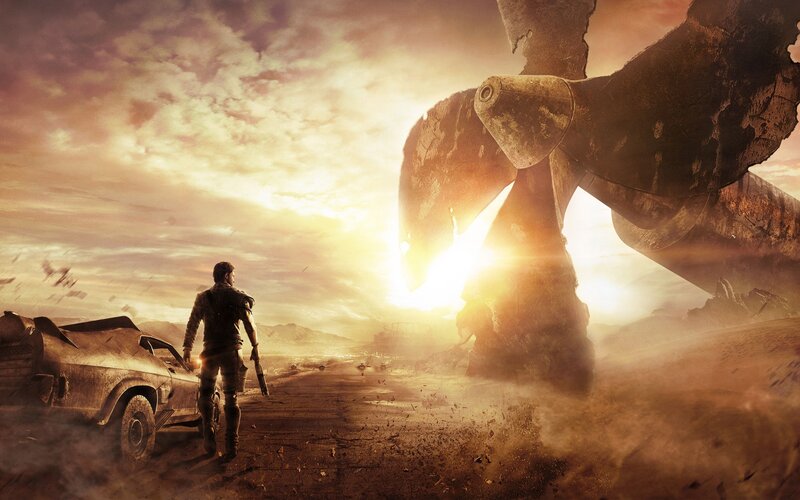 Man with Gun in Desert — Brown, Dramatic, Sunset