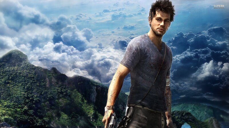 Man with Gun in Jungle — Blue, Dramatic