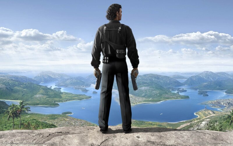 man with guns on cliff