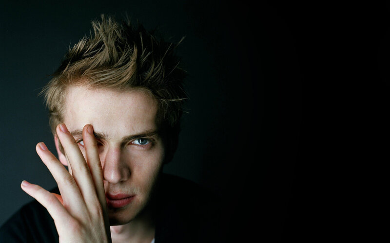 Man with Hand on Face — Black, Dramatic, Photograph, Hair