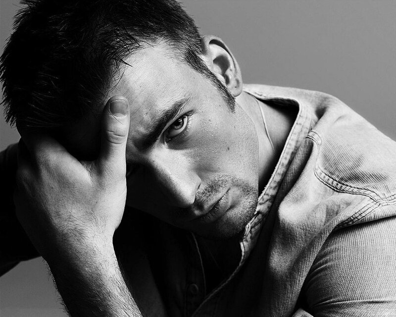 Man with Hand on Head — Black, Dramatic, Photograph, Shirt