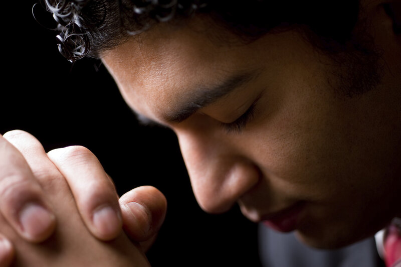 Man with Hands Clasped — Black, Dramatic, Photograph, Face