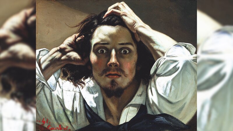 Man with Hands in Hair — White, Dramatic, Painting