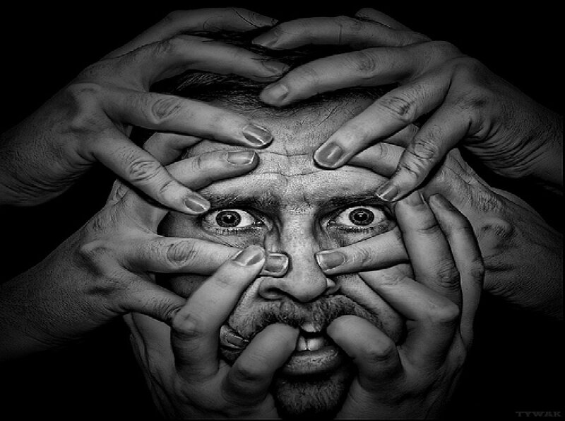 Man with Hands on Face — Black, Dramatic, Photograph, Eyes