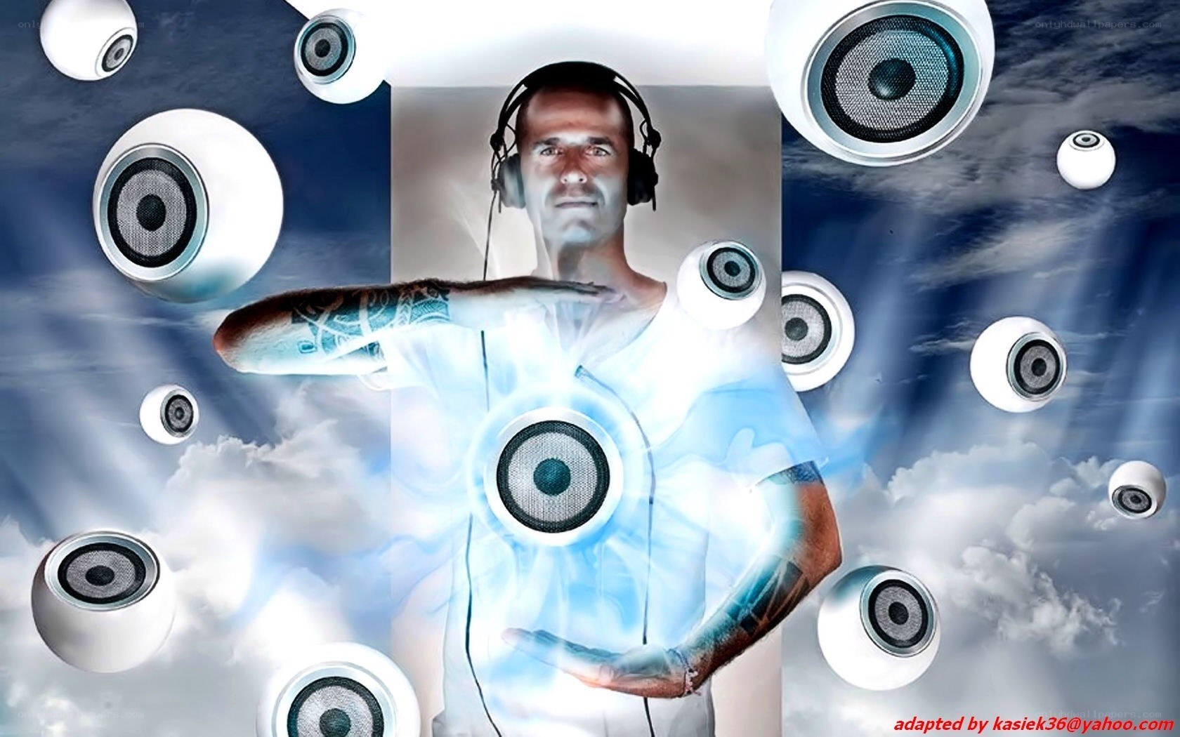 man with headphones and speakers