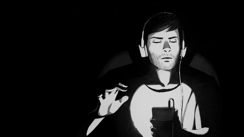 Man with Headphones — Black, Calm