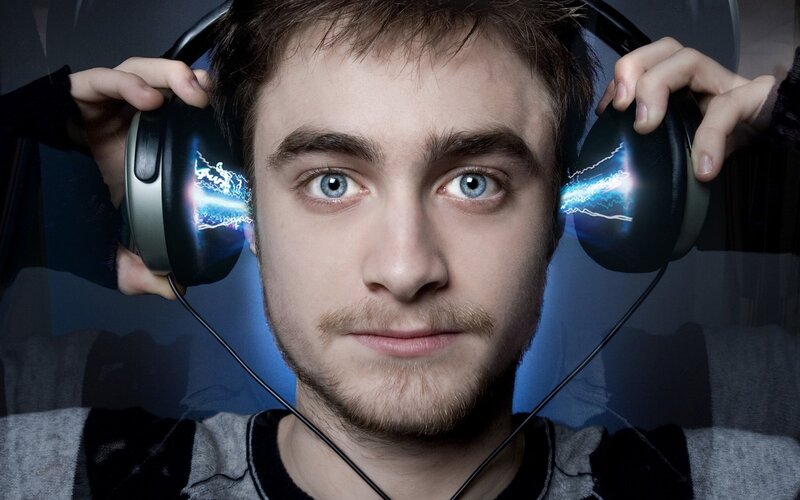 Man with Headphones — Black, Dramatic, Photograph
