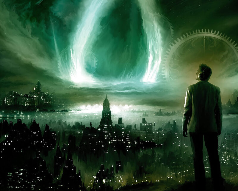 Man with Headphones — Green, Dramatic