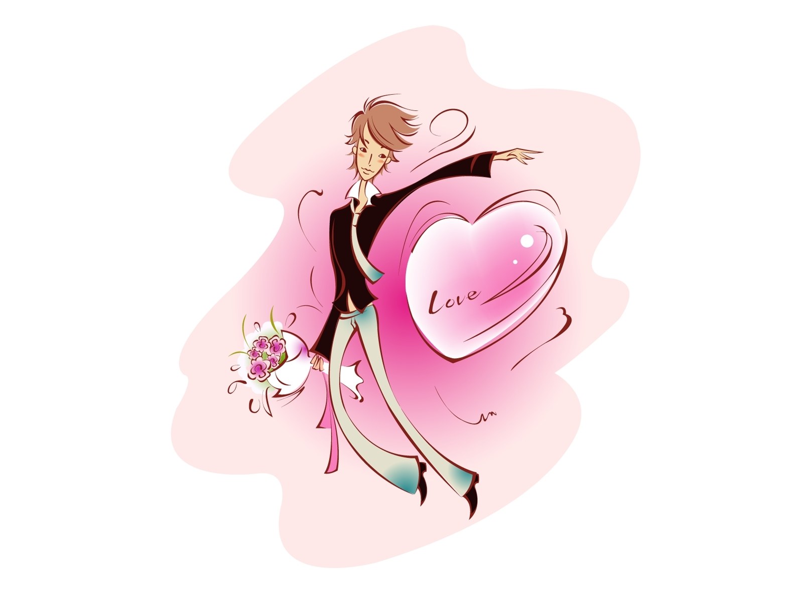 man with heart and flowers