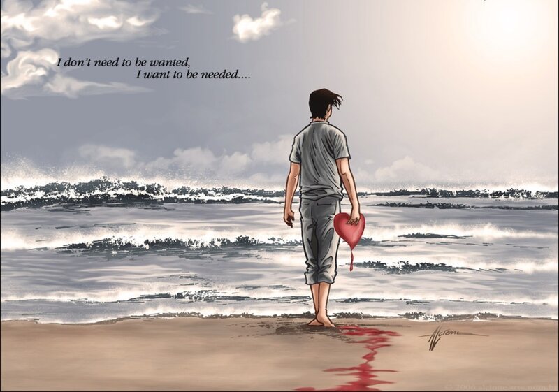 Man with heart on beach