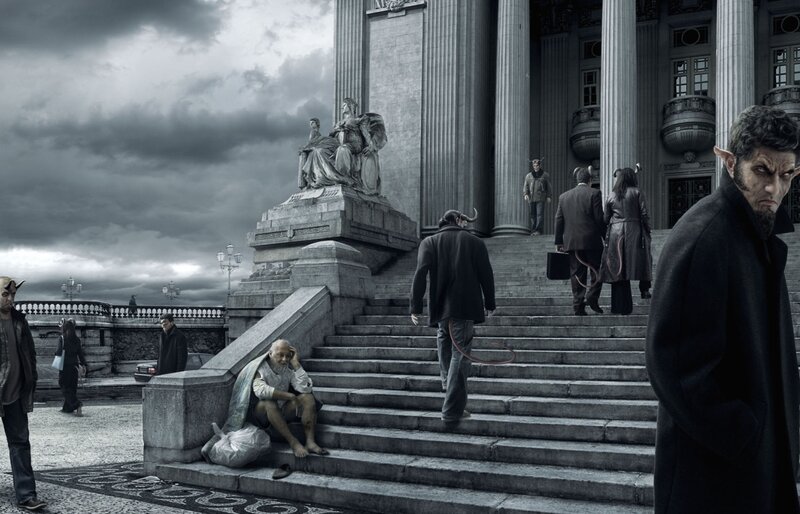 Man with Horns on Steps