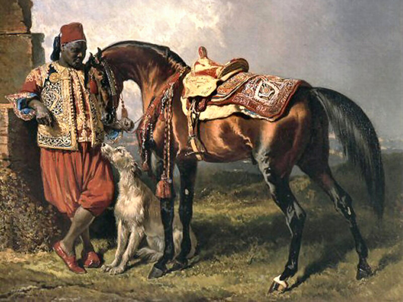 Man with Horse and Dog — Brown