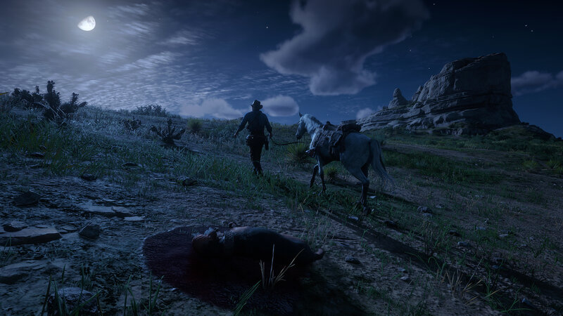 Man with Horse at Night