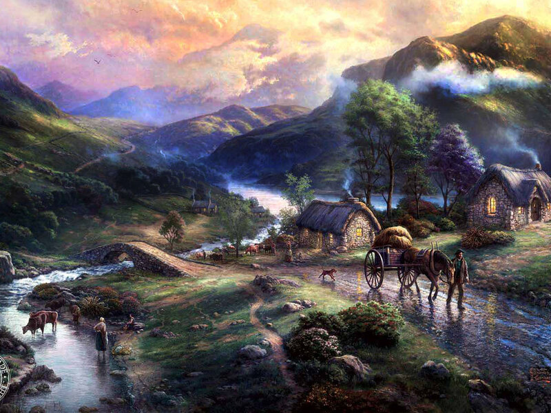 Man with Horse-drawn Cart — Green, Serene, Sunset