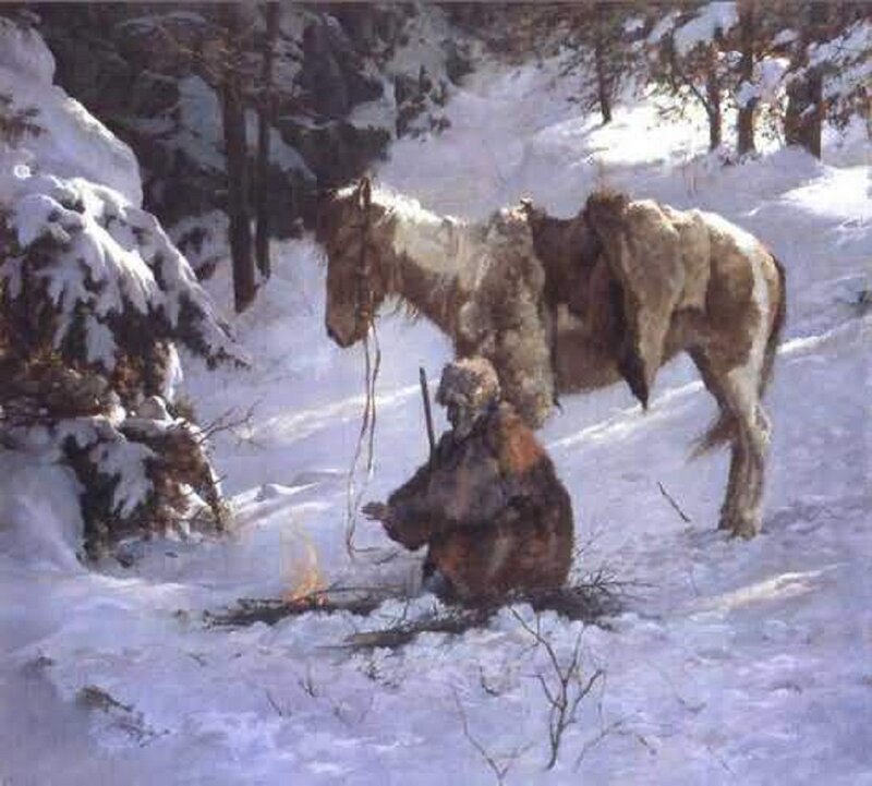 Man with Horse in Snow