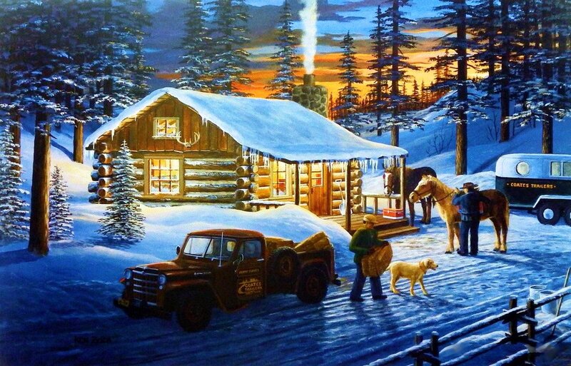 Man with Horses in Snow