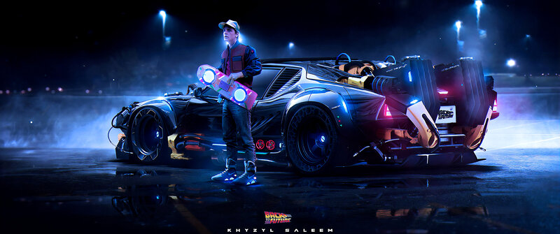 Man with Hoverboard — Black, Dramatic