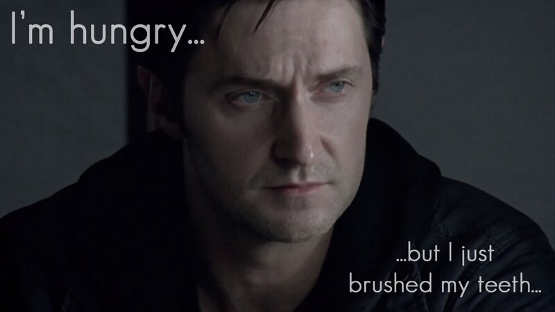 man with hungry expression