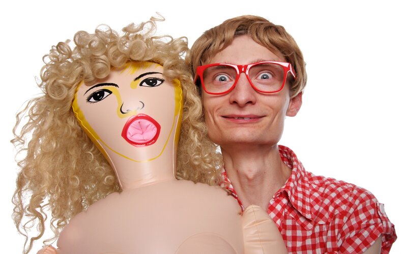 Man with Inflatable Doll — White