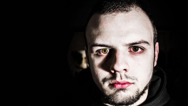 man with intense gaze