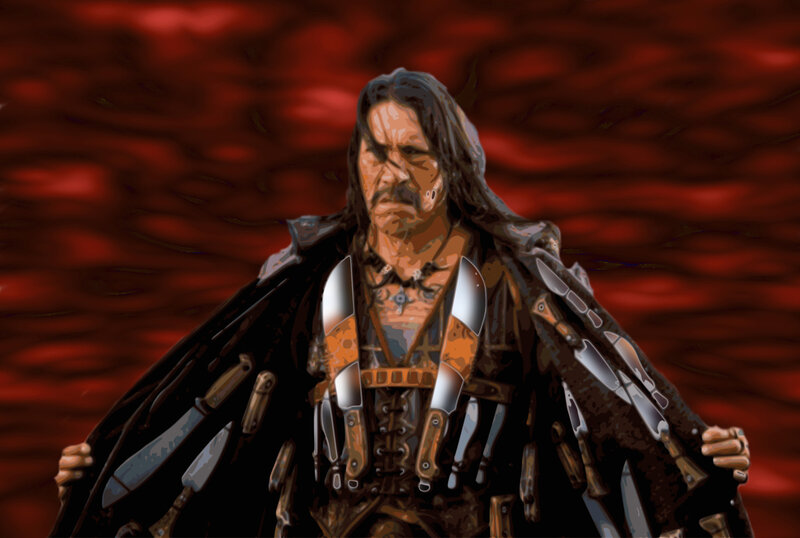 man with knives in cloak